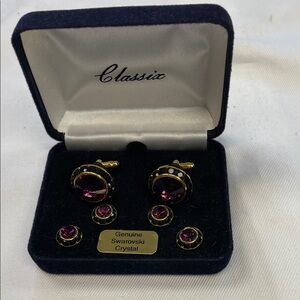 Swarovski Crystal Purple with Black Austrian Crystal Boarder Cufflinks and Studs